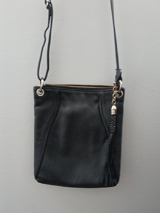 Danier Handbags - DANIER Leather Navy Blue Crossbody Bag with Tassel Accent